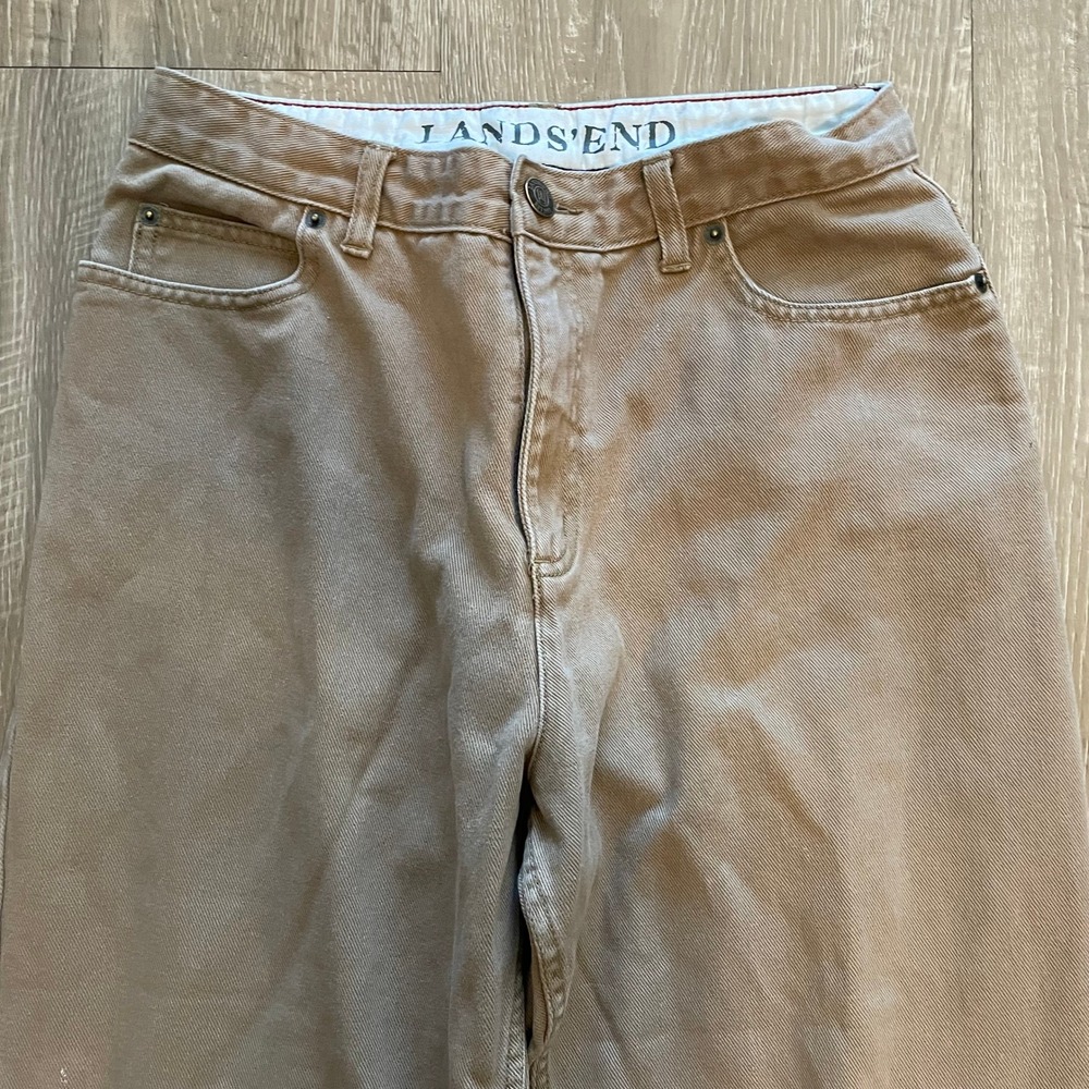 Lands End Fit 3 Khaki Tan Straight Leg Pants Womens 10 High Rise Cotton Twill - Picture 8 of 10
